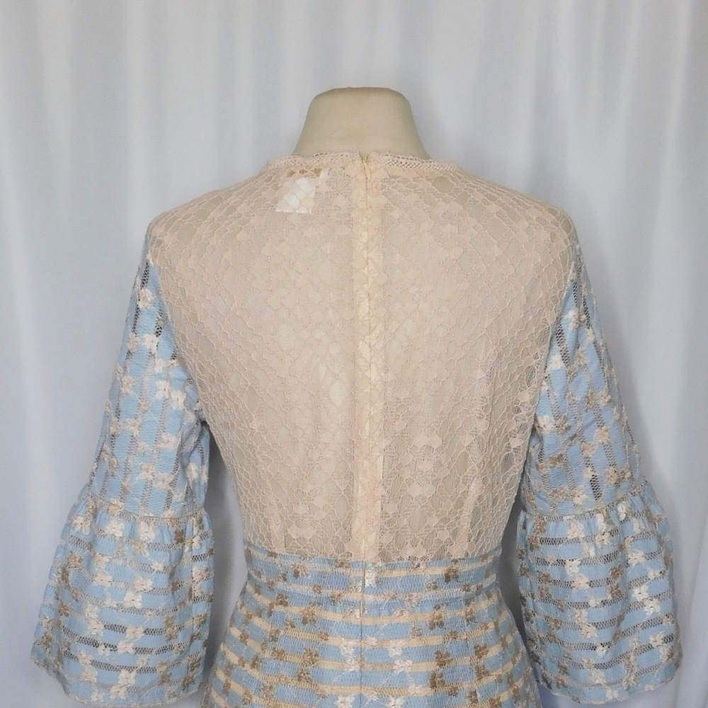 FOXIEDOX Cordelia Bell Sleeve Lace Dress Blue Floral Lace Coquette X-Large - Picture 9 of 14